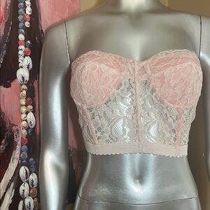 Faisca light pink lace cropped crop tube top size small corset club vacation